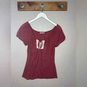 Maurices Burgundy Short Sleeve Tee with Front Tie